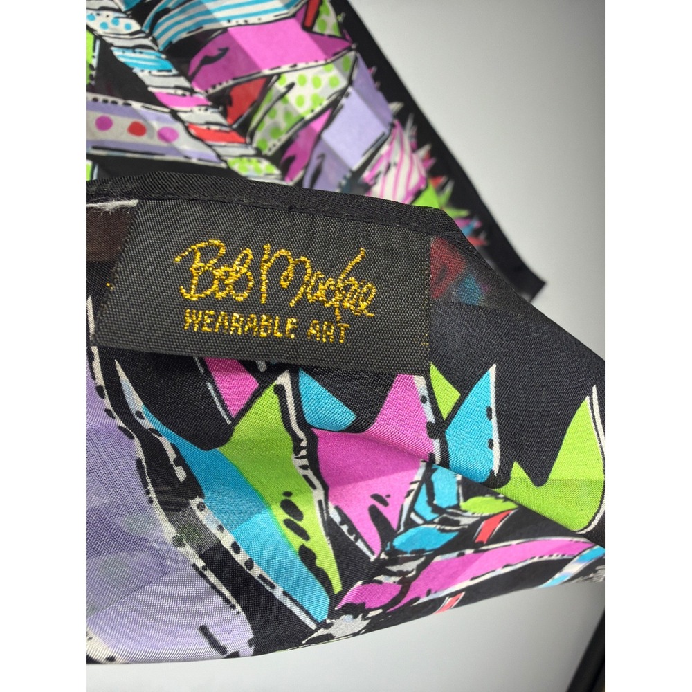Bob Mackie Wearable Art Silk Scarf Shawl Abstract Ribbon Print 13"x64" - Picture 13 of 13